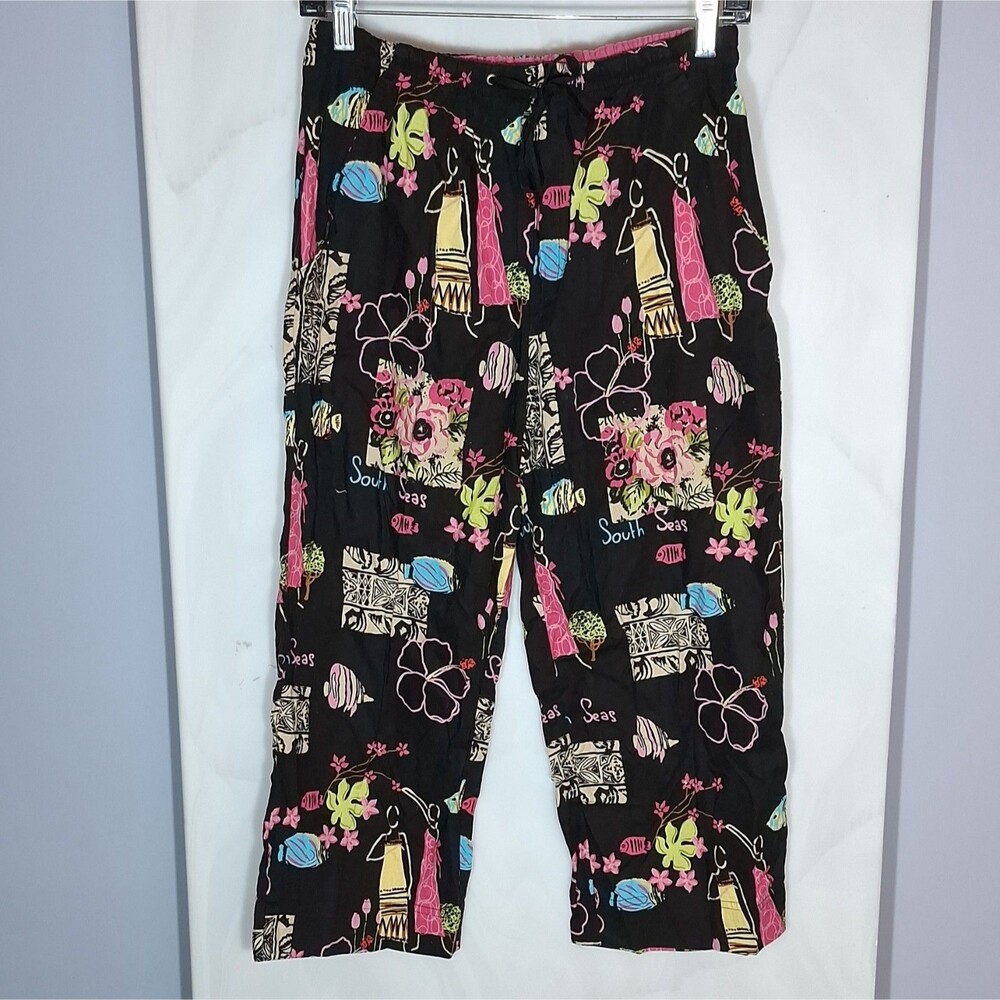 White Stag South Seas Capri Pants S Cotton Tropical Fish Floral Y2K Resort Beach